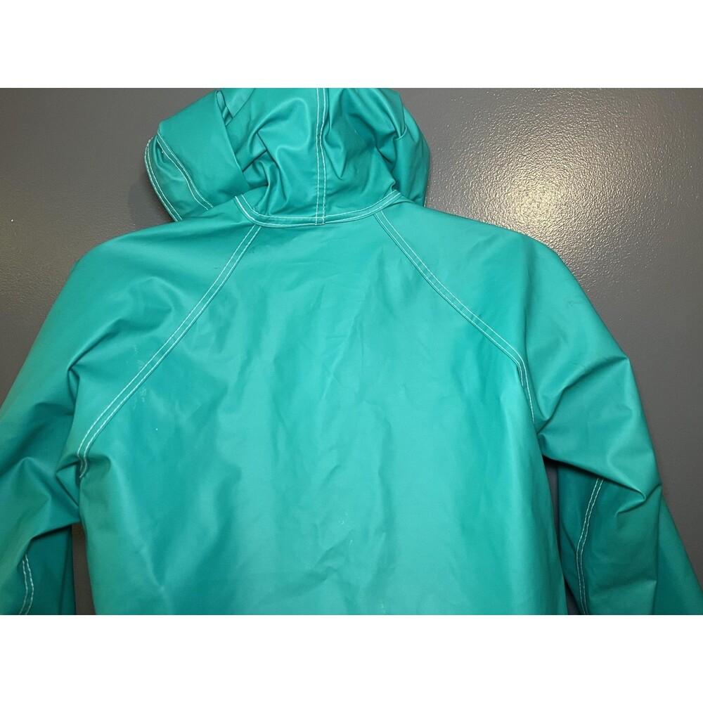 Vintage Charles River Coat Womens Medium Green Hooded PVC Rain Reversible 80s - Picture 12 of 16